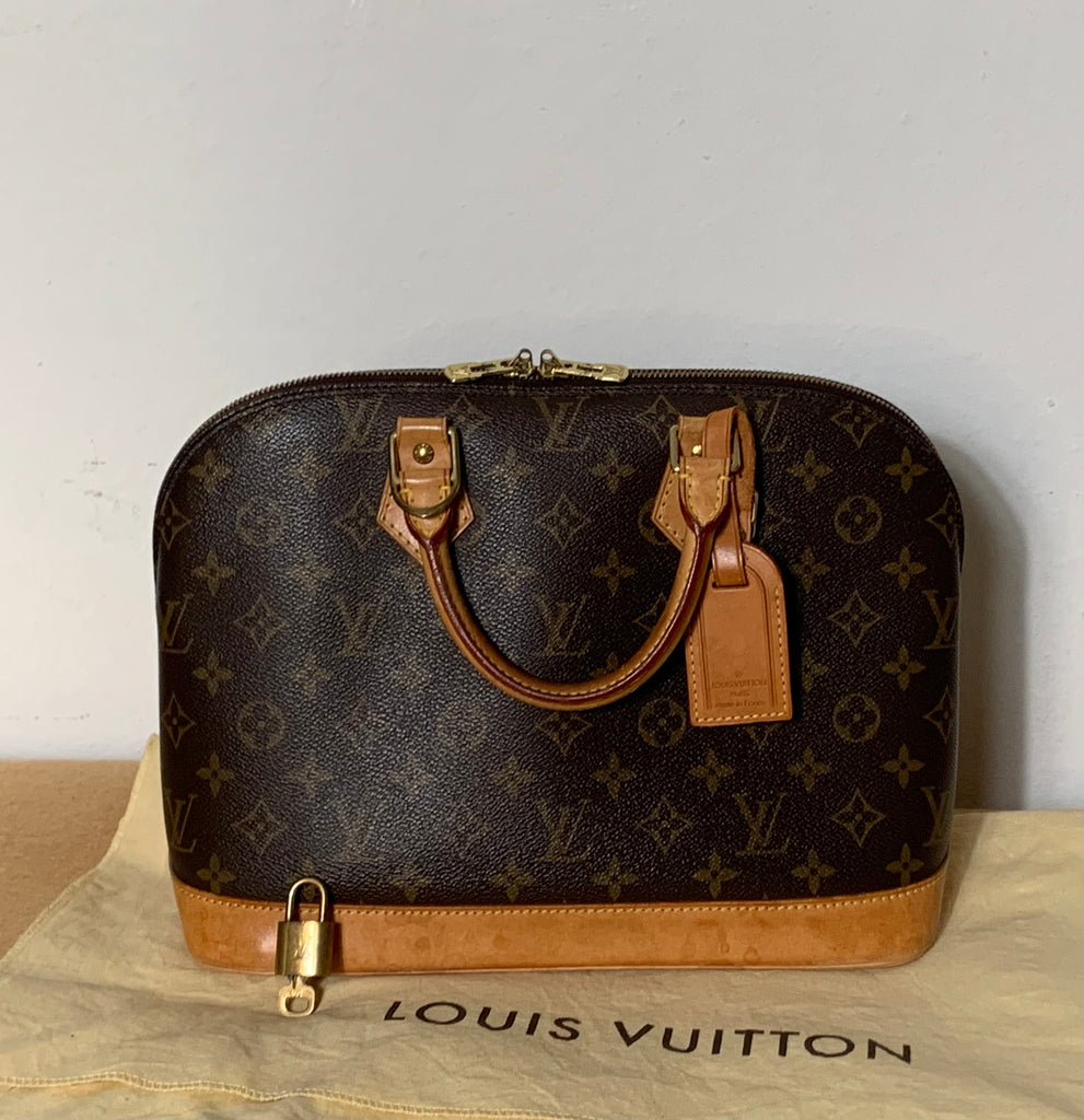 Louis Vuitton Vintage Alma Handbag Purse + Lock LV Dustbag Bundle