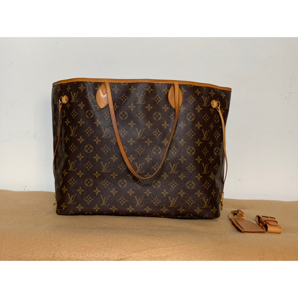 Authentic Louis Vuitton Neverfull GM Brown Monogram Leather Shoulder Bag XL