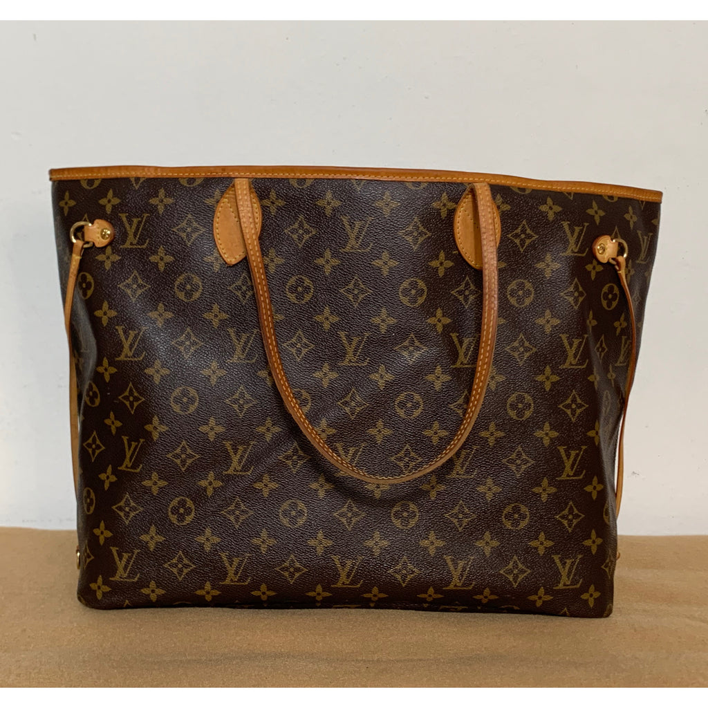 Authentic Louis Vuitton Neverfull GM Brown Monogram Leather Shoulder Bag XL