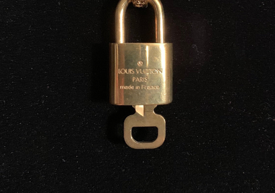 Gold Tone 31" Long Flat Curb Link Chain + Louis Vuitton LV Lock & Key