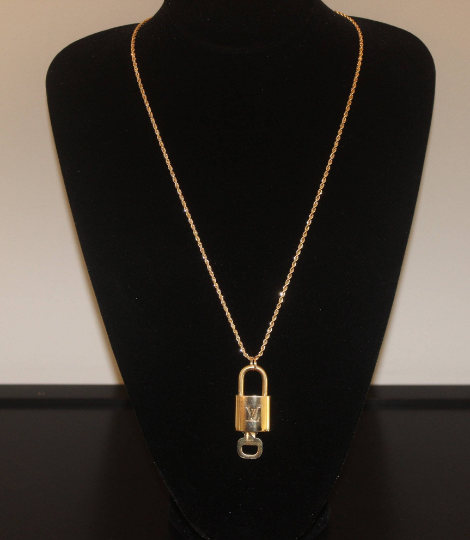 Gold Louis Vuitton Key & Lock + Gold Plated Long Chain Necklace