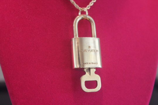 Louis Vuitton Lock Necklace, Gold Tone 30 Inch Curb Chain