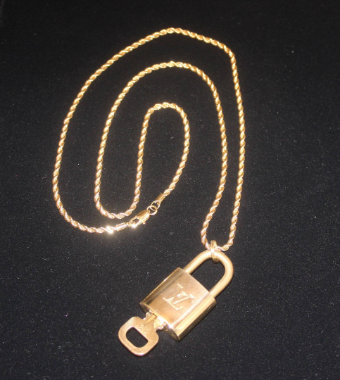 Gold Key & Lock + Gold Plated Long Rope Chain Necklace