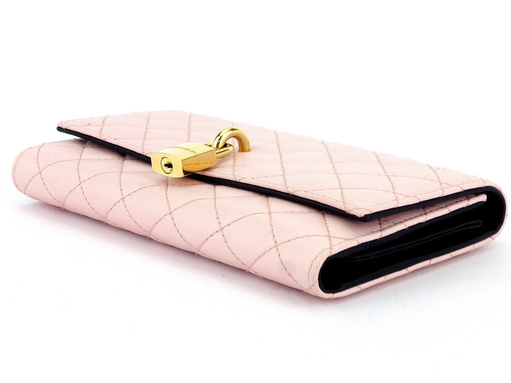 DOLCE & GABBANA Quilted Pink Leather Lock Card Wallet Clutch
